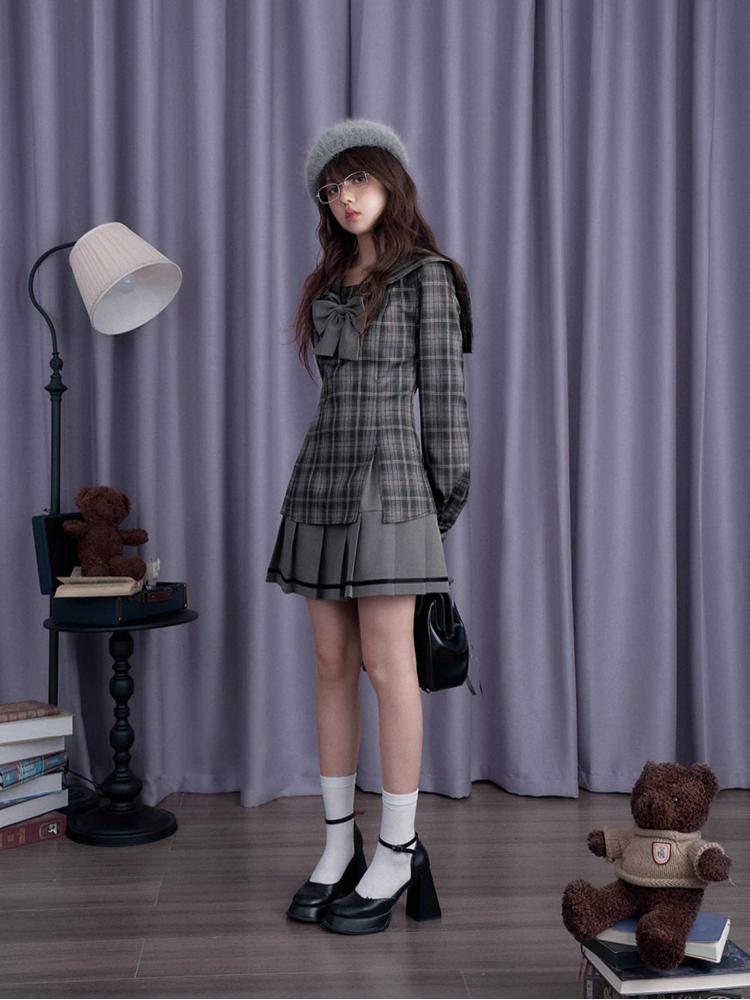 Plaid Sailor Collar Dress Jacket [S0000010697]