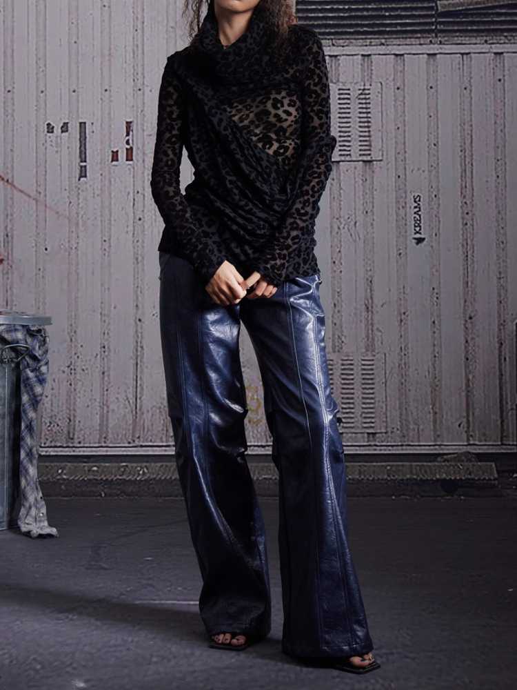 Low Waist Wide Leather Pants [S0000010241]