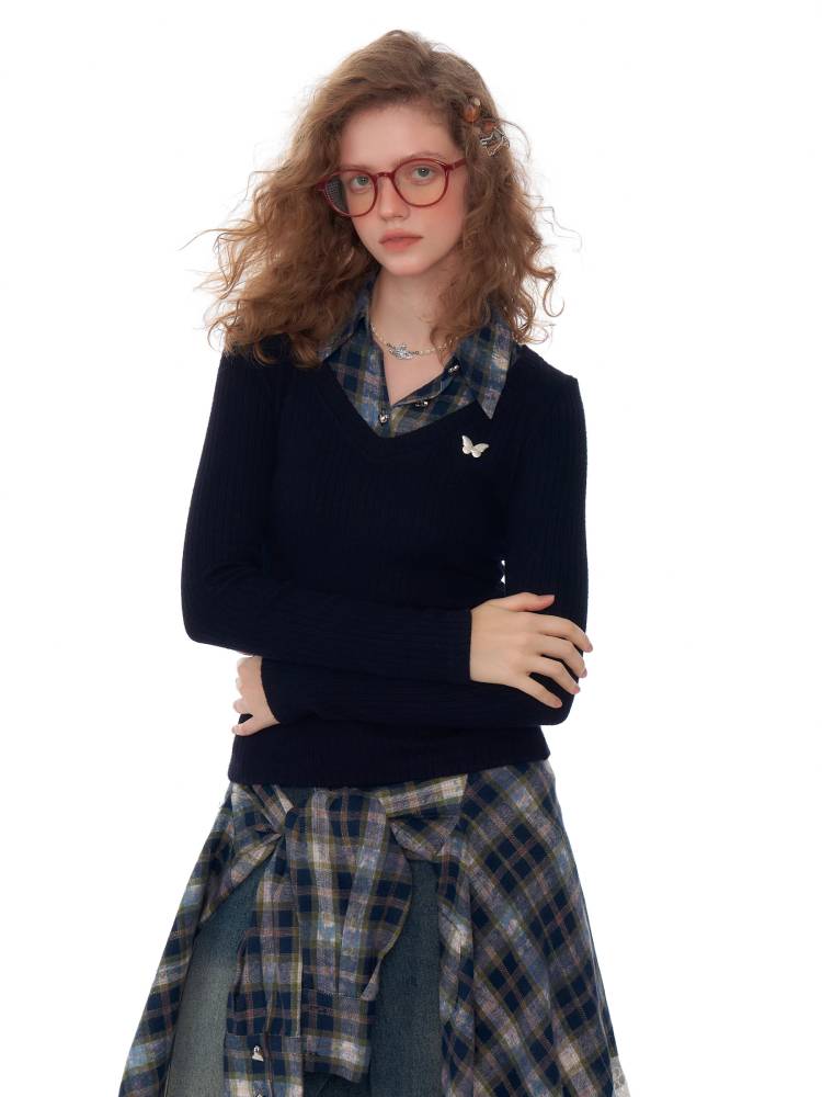 Fake two piece slim fit sweater【s0000011037】