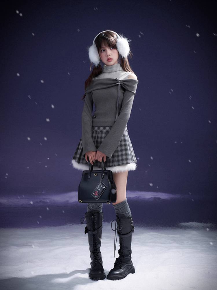 Black and white plaid skirt【s0000011279】