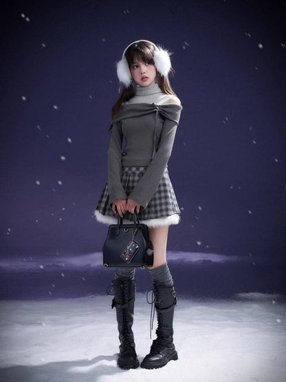 Black and white plaid skirt【s0000011279】