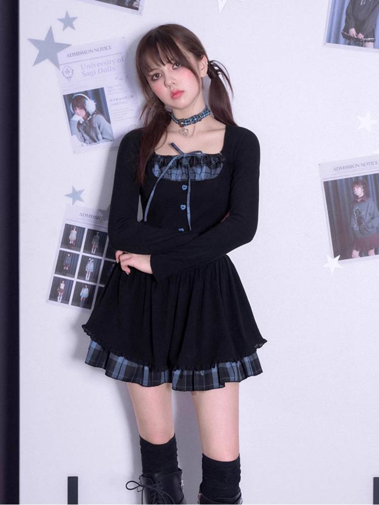 Plaid long sleeve knit dress【s0000011282】