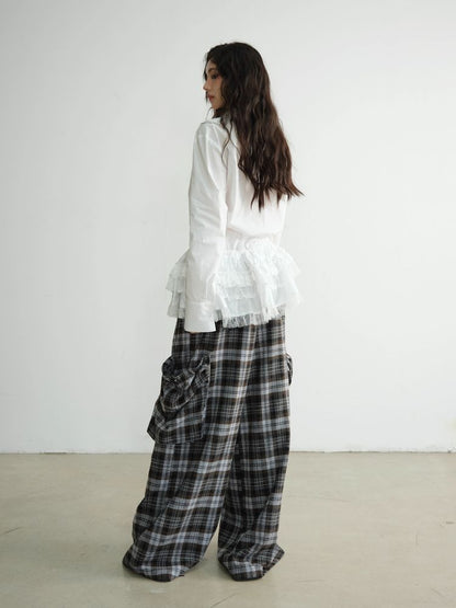 Double Waist Plaid Wide Leg Pants [S0000010929]