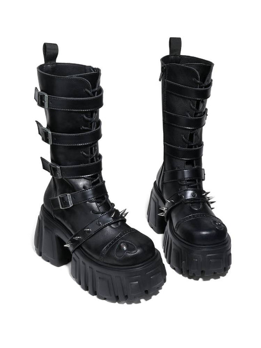 Heavy metal design platform night boots【s0000011439】