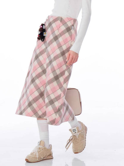 High waist slim check skirt【s0000011036】