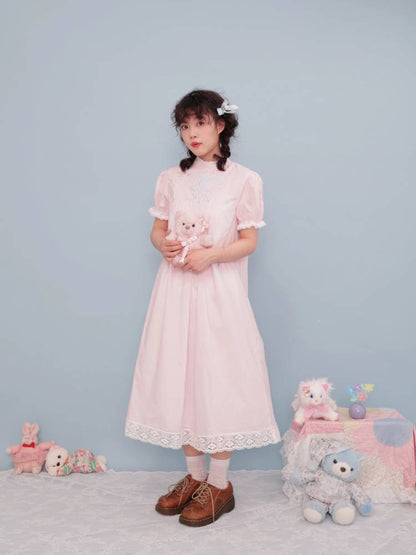 Antique girly pleated embroidery dress【s0000009497】