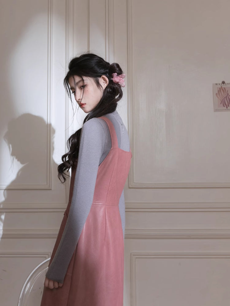 Romantic leather suspender dress【s0000005782】