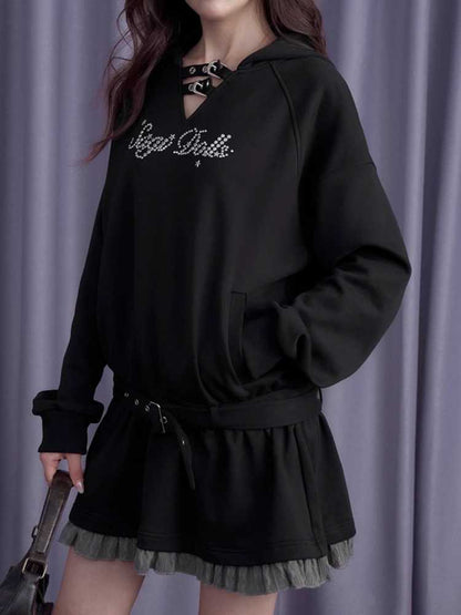 Casual Hooded Loose Sweatshirt Dress [S0000010695]