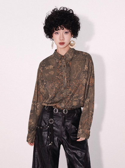 Printed ruffled long sleeve shirt【s0000009792】