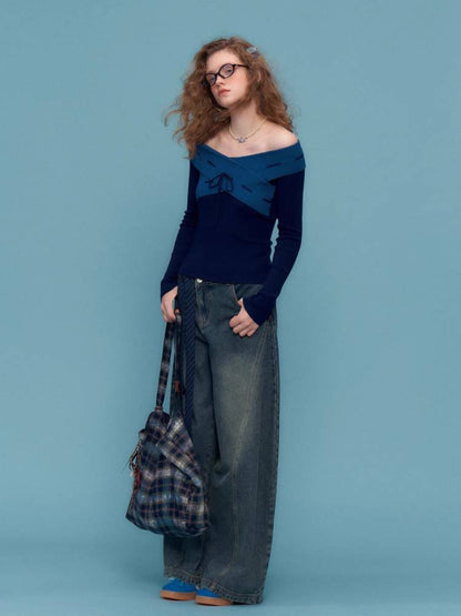 Retro slim fit V-neck sweater【s0000011044】