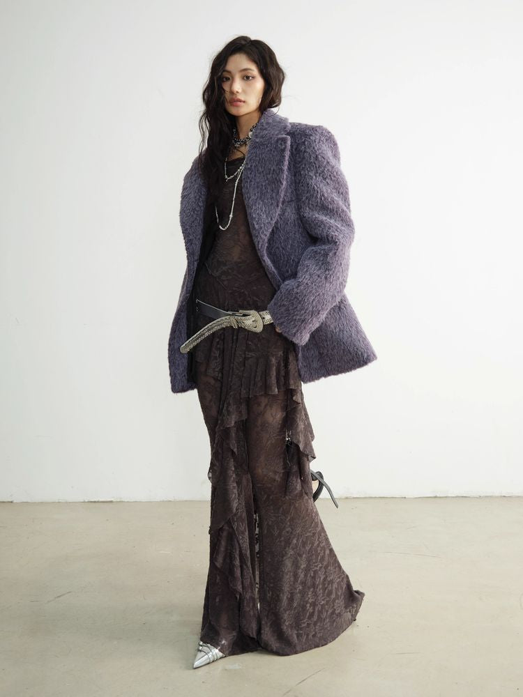 Purple Long Wool Silhouette Suit Jacket [S0000010926]