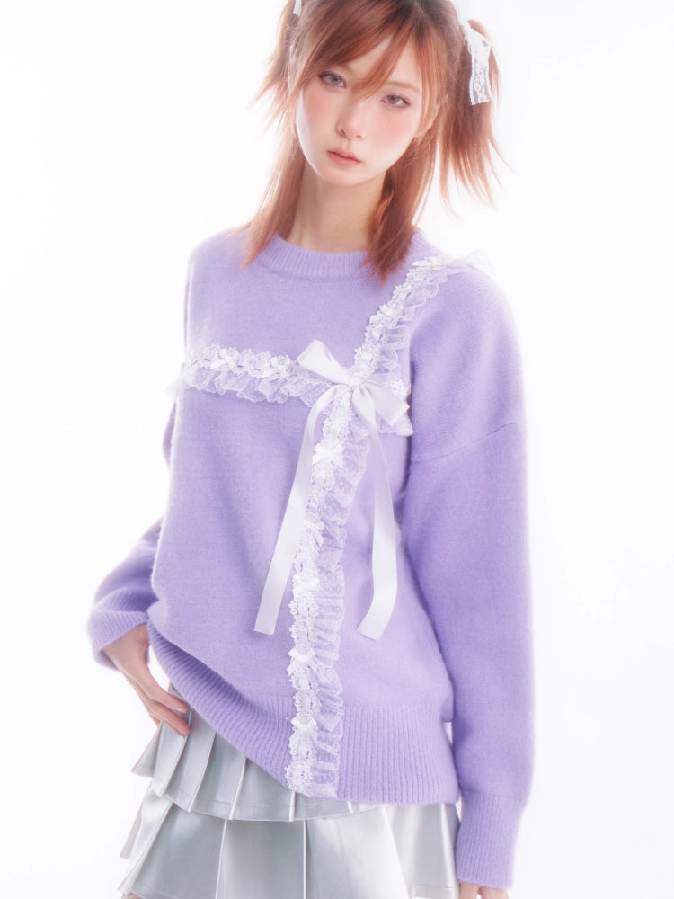 Purple sweater girls knit top【s0000005652】