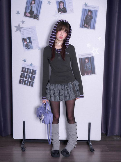 Fake two-piece long sleeve hooded T-shirt + skirt【s0000011090】