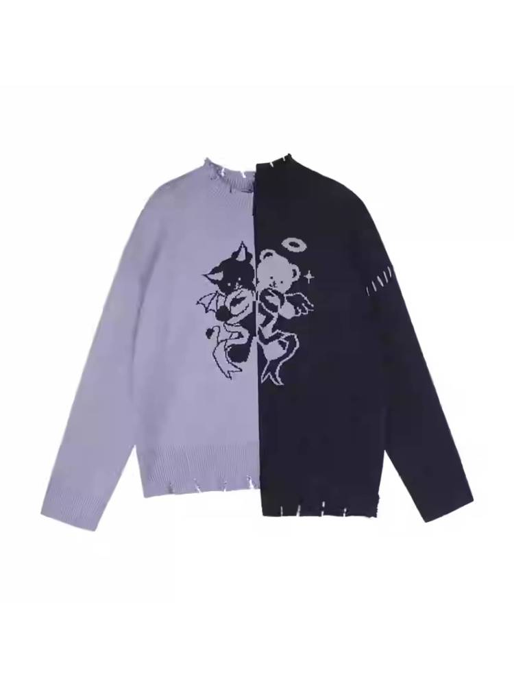 Black and purple loose sweater【s0000011298】