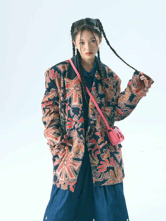 Retro print blazer【s0000007775】