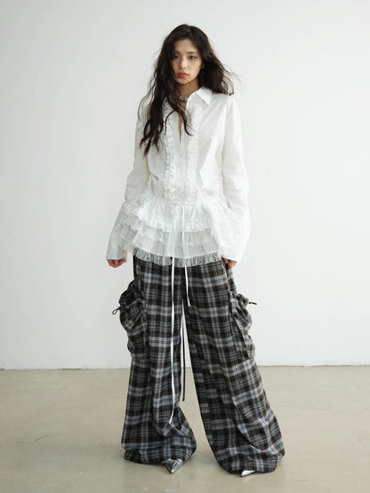 Double Waist Plaid Wide Leg Pants [S0000010929]