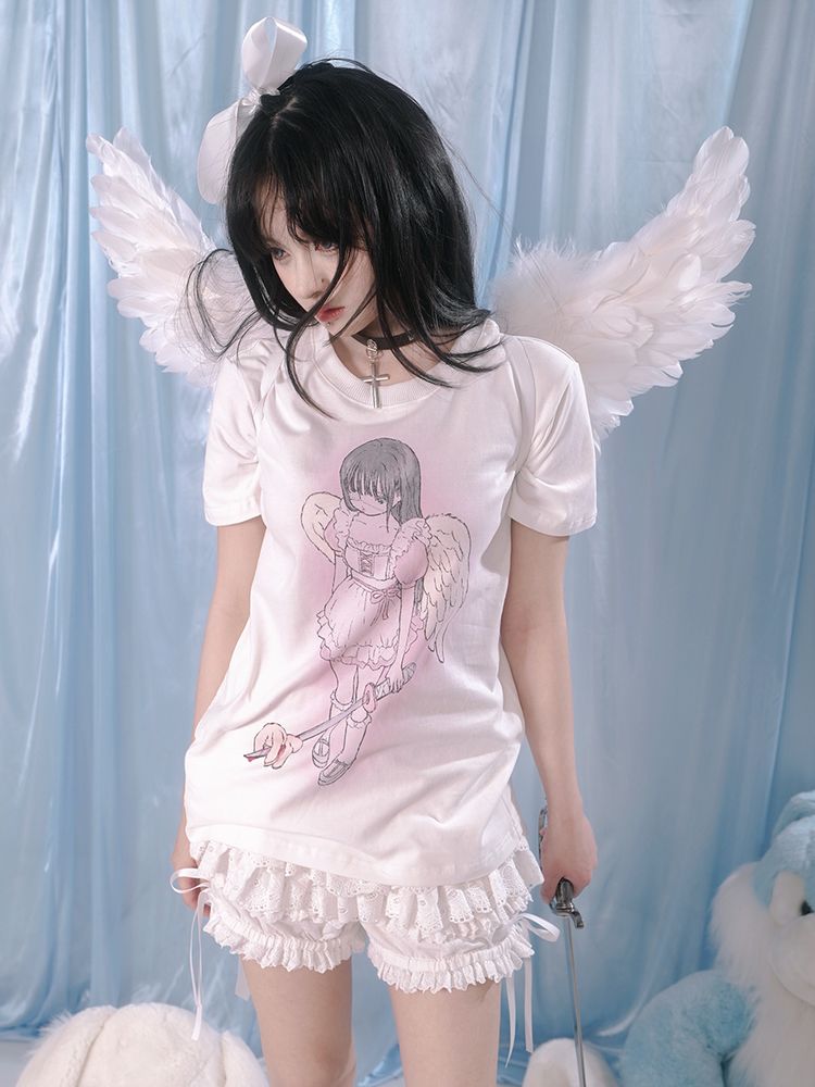 Angel print loose T-shirt【s0000002181】