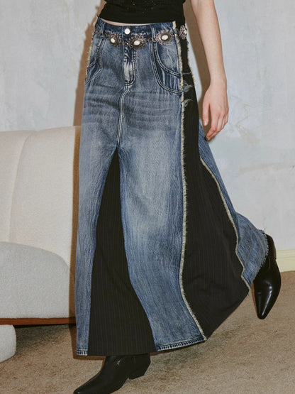 Denim patchwork skirt【s0000007596】