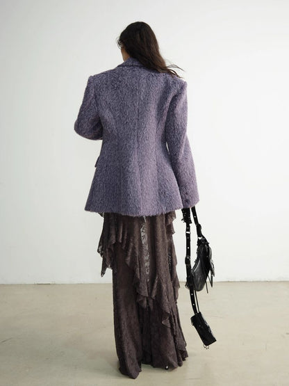 Purple Long Wool Silhouette Suit Jacket [S0000010926]