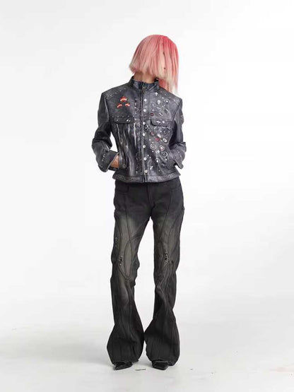 Retro distressed punk leather jacket【s0000010429】