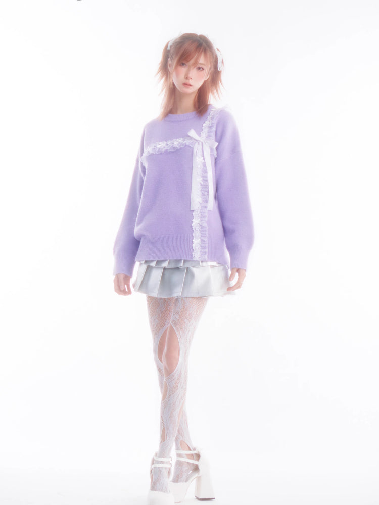 Purple sweater girls knit top【s0000005652】