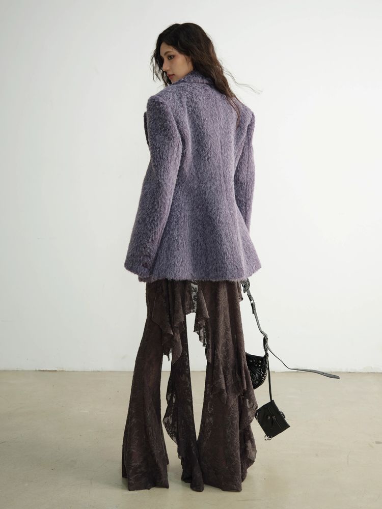 Purple Long Wool Silhouette Suit Jacket [S0000010926]