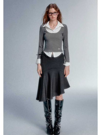 DARK GREY FISHTAIL SKIRT [S0000010596]