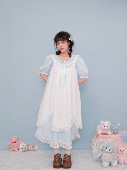 Antique Girly Floral EMBROIDERED LIGHT BLUE DRESS [S0000009502]