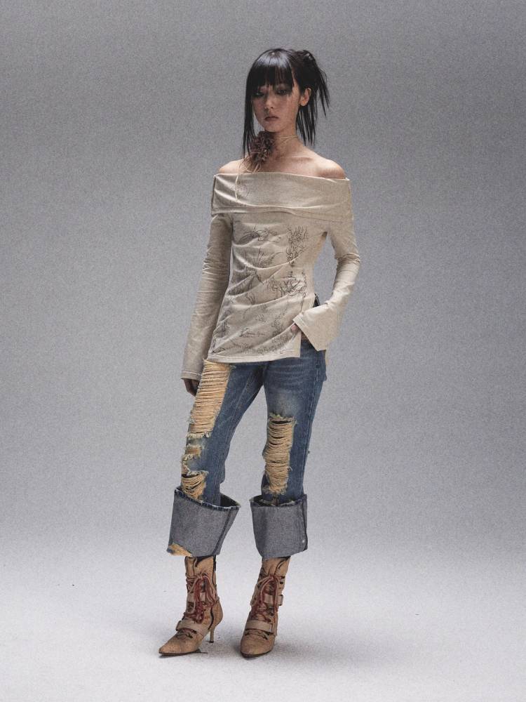 Slit slim fit long sleeve T-shirt【s0000008452】 – SCULTURE（エス