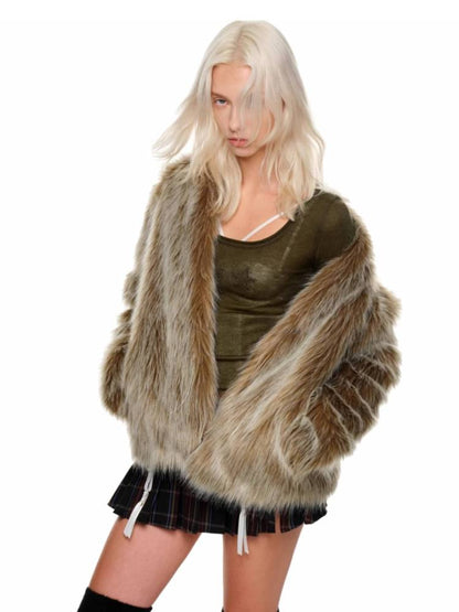 레트로 모방 모피 짧은 코트 [S0000011384]