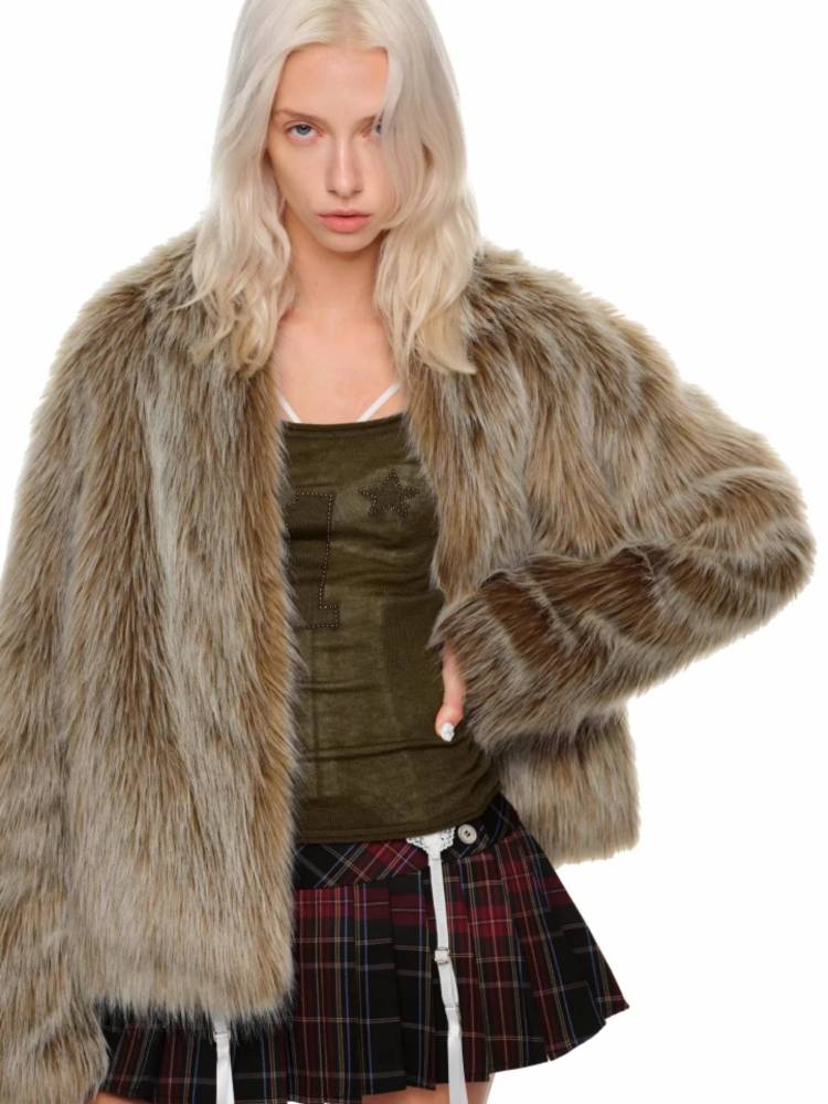 레트로 모방 모피 짧은 코트 [S0000011384]