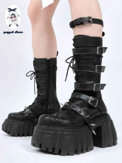 Heavy metal design platform night boots【s0000011439】