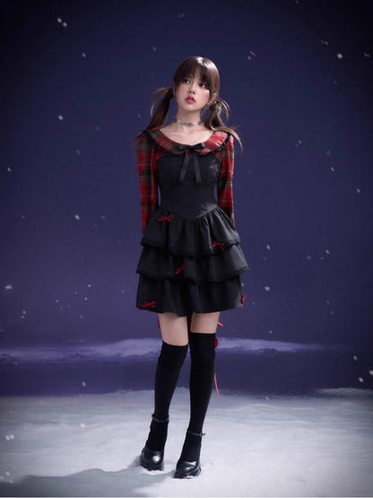 Plaid fake two piece cake dress【s0000011280】