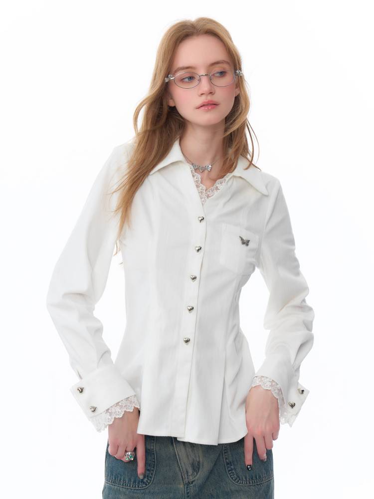 Slim lace long sleeve shirt【s0000011081】