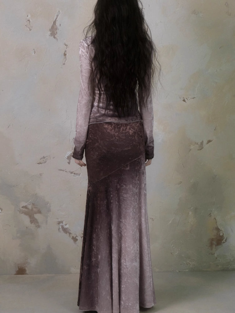 Gradient butterfly velvet top and skirt【s0000006402】