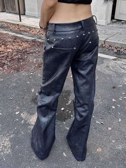 Low Waist Wide Leather Pants [S0000010241]