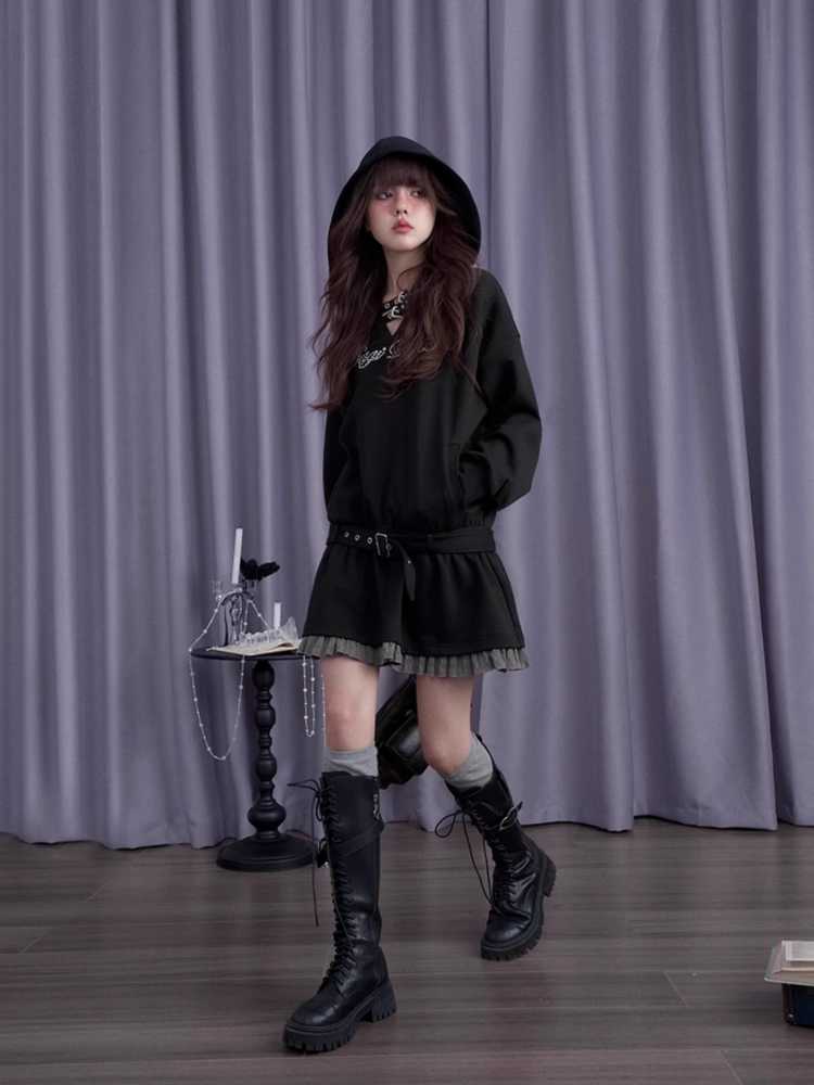 Casual Hooded Loose Sweatshirt Dress [S0000010695]