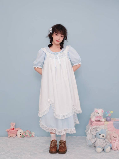 Antique Girly Floral EMBROIDERED LIGHT BLUE DRESS [S0000009502]