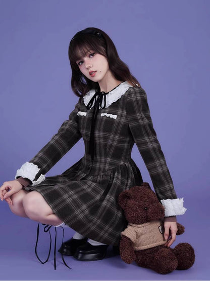 Lace collar long sleeve dress【s0000011656】