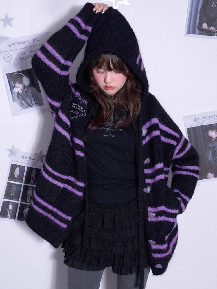 Striped hooded sweater jacket【s0000011299】