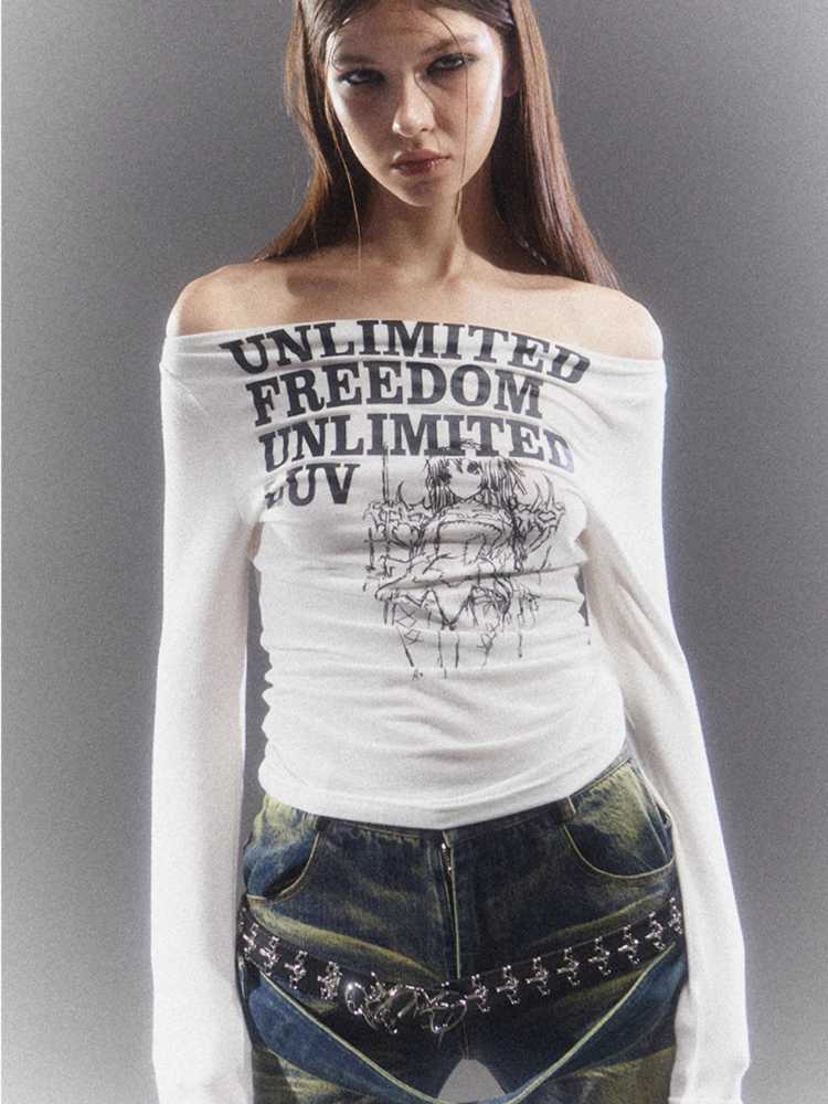 Off Shoulder Long Sleeve T-Shirt [S0000010410]