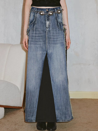 Denim patchwork skirt【s0000007596】