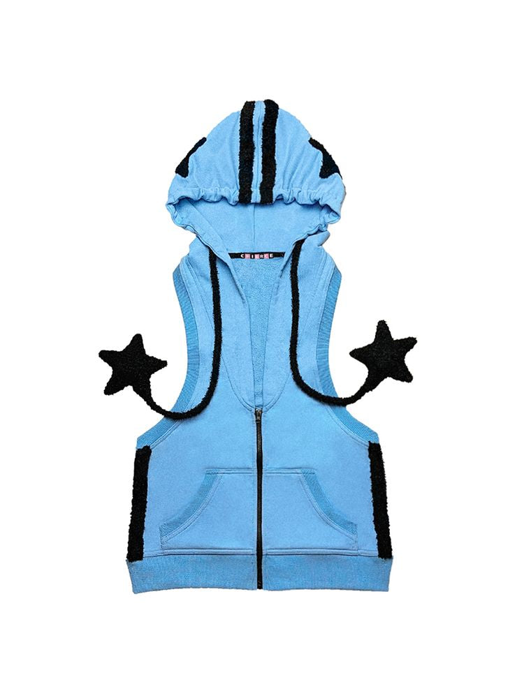 Star decoration hooded vest【s0000002597】