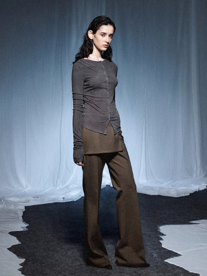 Fake two piece slim fit pants【s0000007435】