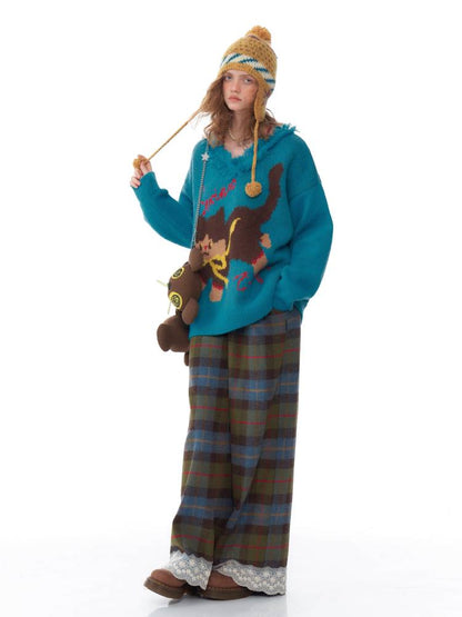 High waist slim plaid casual pants【s0000011048】