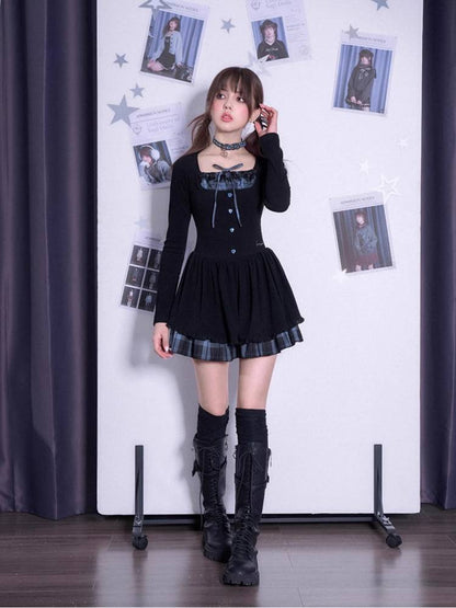 Plaid long sleeve knit dress【s0000011282】