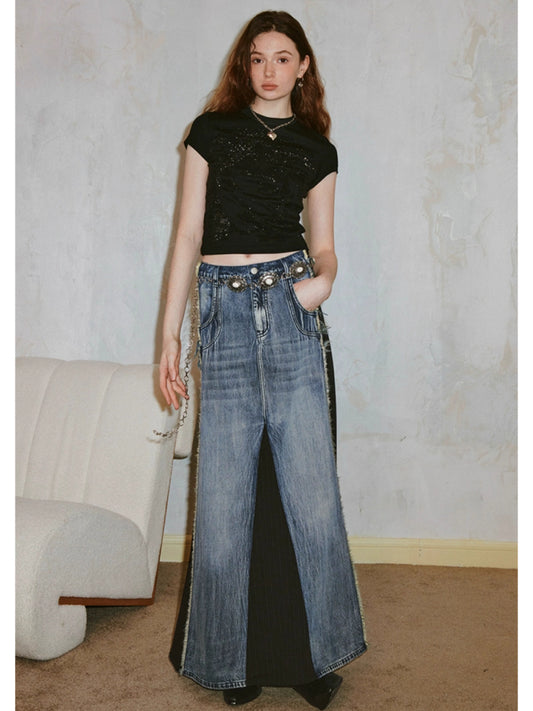 Denim patchwork skirt【s0000007596】