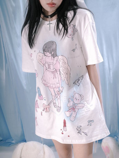 Angel print loose T-shirt【s0000002181】