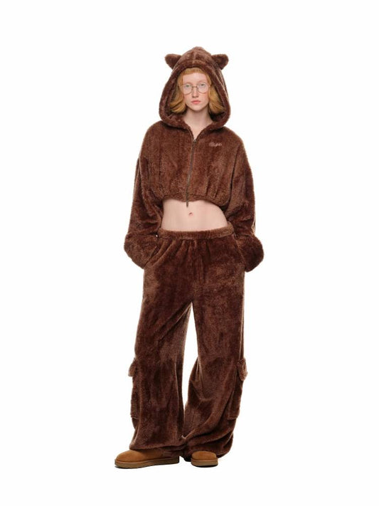 고양이 귀 짧은 스웨트 셔츠 및 스트레이트 스웨트 팬츠 【S0000011389】