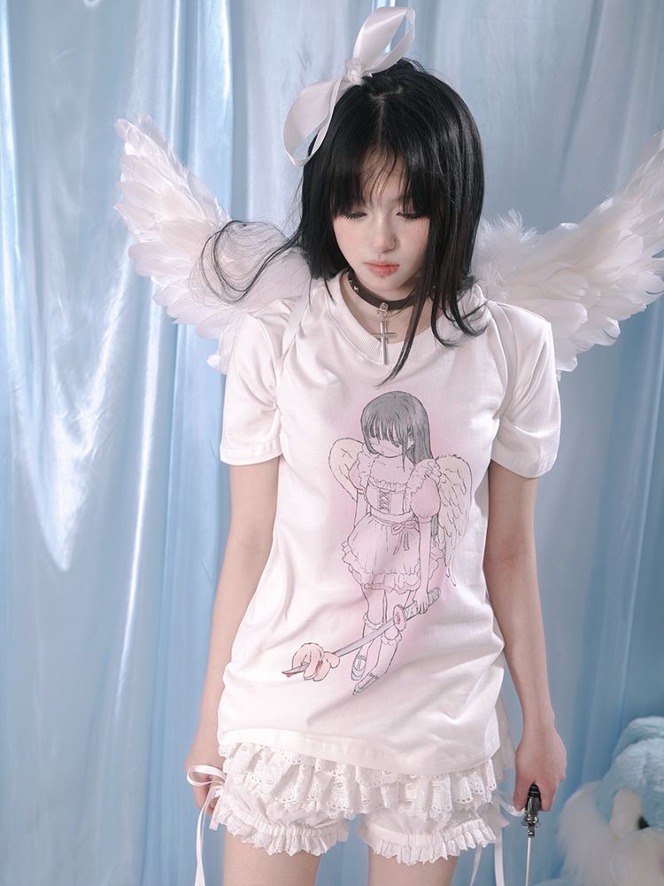 Angel print loose T-shirt【s0000002181】